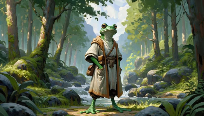 The day when frogs around the world go on a journey - My, Dall-e, Photoshop, Procreate, Generation, Characters (edit), 2D, Digital, Art, It Is Wednesday My Dudes, Frogs, Neural network art, Longpost, Wednesday, Series Neuroarts