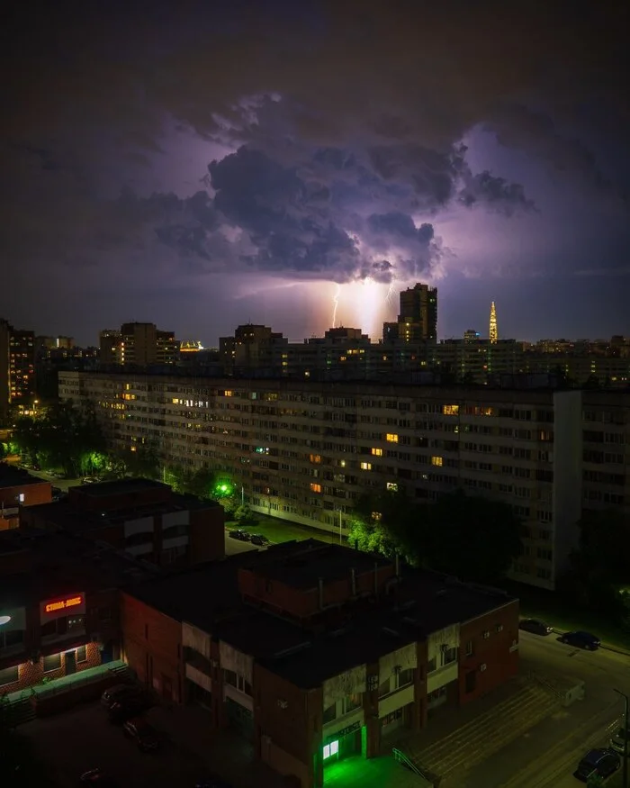 Thunderstorm over St. Petersburg - My, Thunderstorm, Lightning, Saint Petersburg, Zenith Stadium, Lakhta Center, Olympus, Longpost, The photo