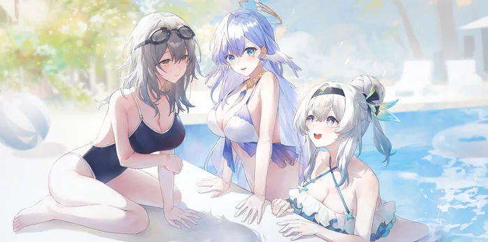 Best girls - Anime art, Anime, Stelle (Honkai: Star Rail), Firefly (Honkai: Star Rail), Robin (Honkai: Star Rail), Honkai: Star Rail, Swimsuit, Swimming pool, Swkl