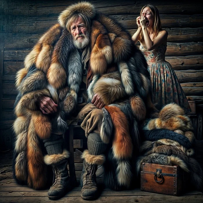 Grandfather sits, dressed in a hundred fur coats - My, Mystery, Grandfather, Fur coat, Neural network art
