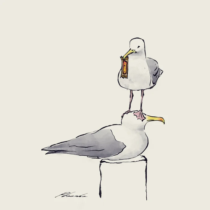 Greedy - My, Art, Seagulls, Illustrations, Ptaaaha