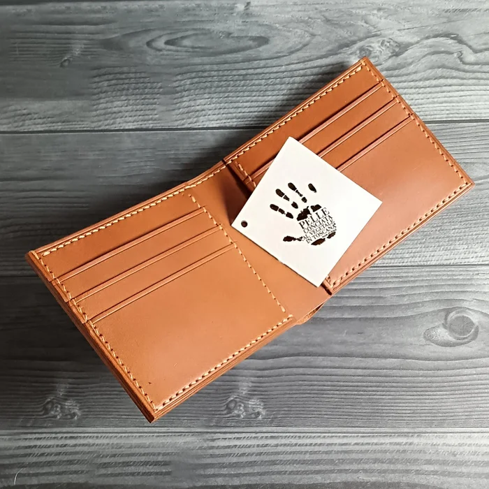 Classic bifold made of Buttero Cognac genuine leather - My, Beefold, Wallet, Purse, Leather products, Natural leather, Longpost, Needlework without process
