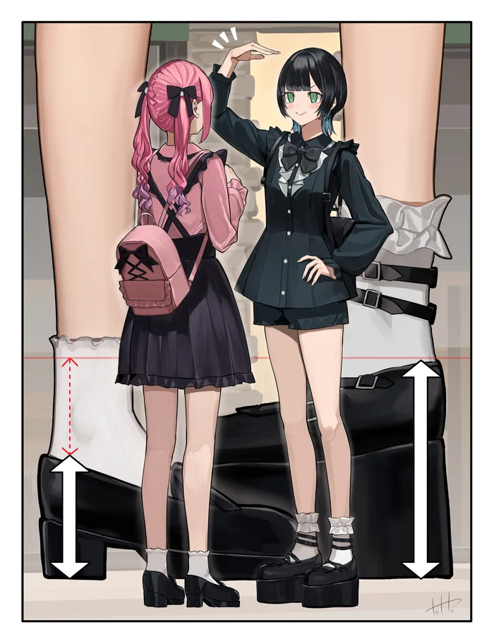 Height comparison - Anime, Anime art, Original character, Girls, Friend, Comics, Longpost