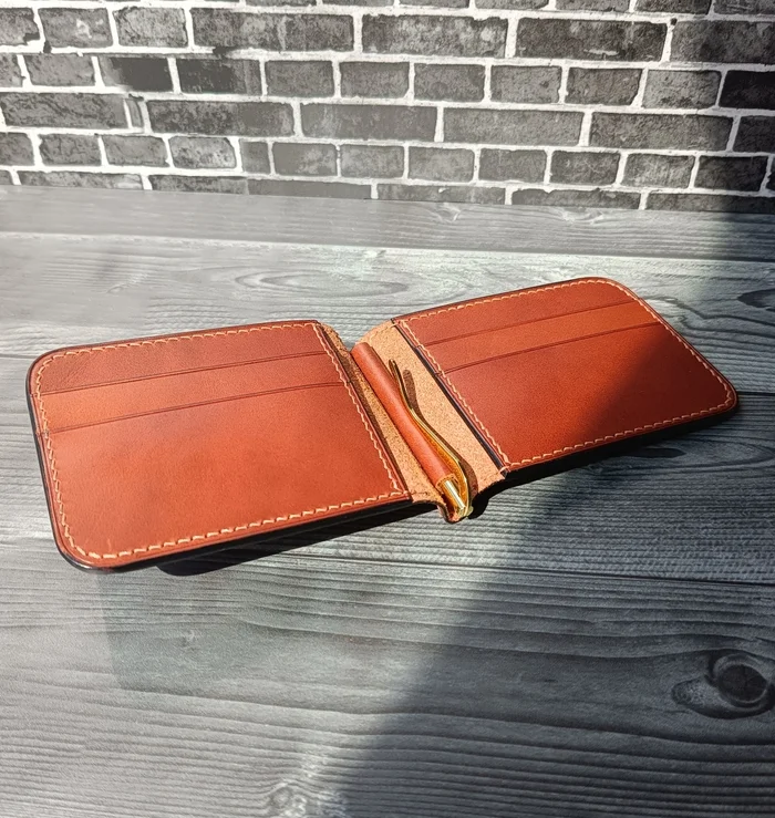Buttero Cognac leather clip - My, Money clip, Wallet, Cover, Leather, Natural leather, Handmade, Longpost, Needlework without process