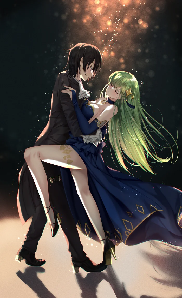 Lelouch and S.S. - Anime art, Anime, CC (Code Geass), Code geass, Budgiepon, Lelouch Lamperouge, The dress, Dancing