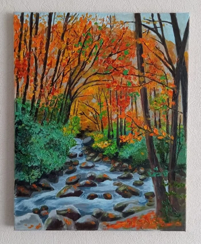 Autumn forest, canvas 40x50, oil paints - My, Autumn, Painting, Oil painting, Artist, Art, Longpost