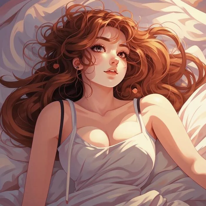 Lounging in bed - Neural network art, Boobs, Redheads, beauty, Girls, Anime