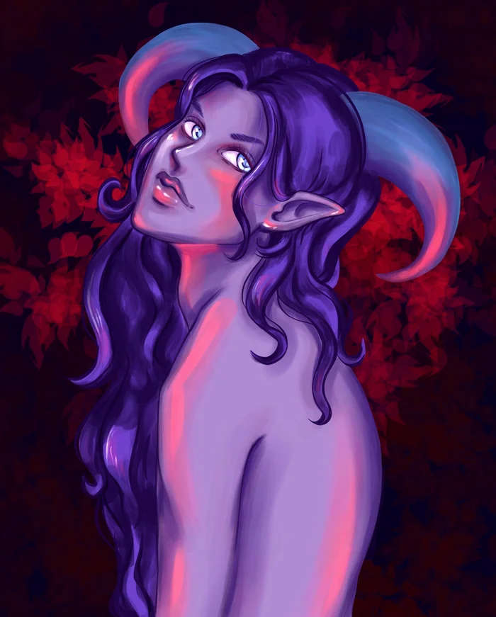 My horned lady - My, Digital drawing, Art, Girl with Horns, Fantasy