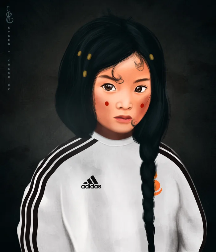 A combination of folk and modern image - My, Drawing, Digital drawing, Girl, Mongolia, Creation