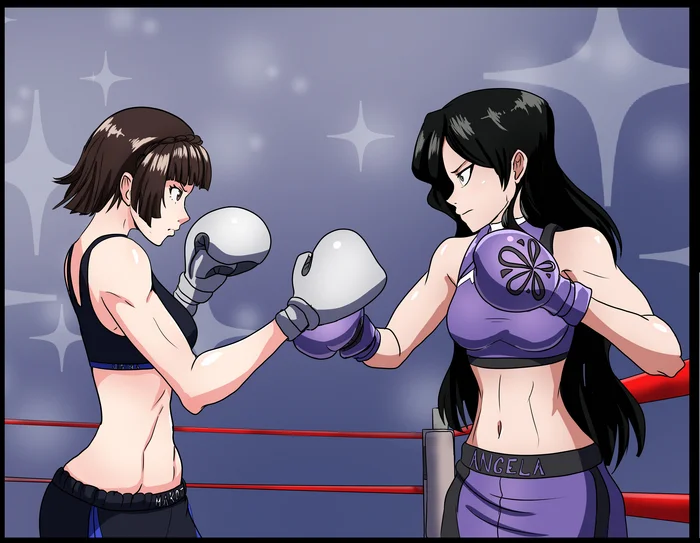 Makoto Nijima vs OC Angela - Longpost, My, Art, Anime, Anime art, Women's boxing, Persona 5