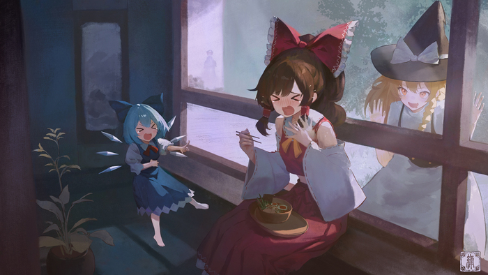   Touhou, Hakurei Reimu, Cirno, Kirisame Marisa, Saigyouji Yuyuko, Anime Art, Game Art, , , , , 