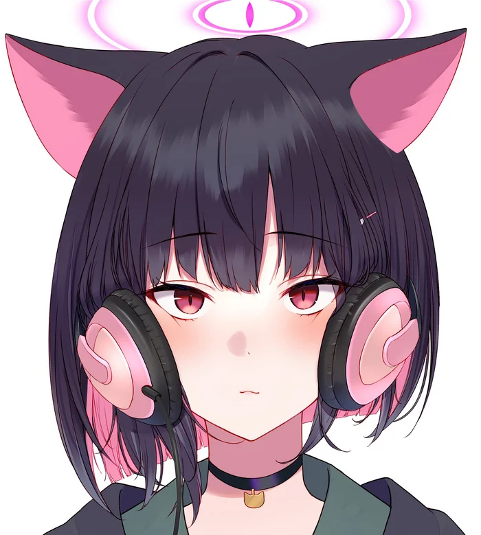 The eternal problem of cat girls - Anime, Anime art, Blue archive, Kyouyama Kazusa, Animal ears, Neko, Headphones, Choker