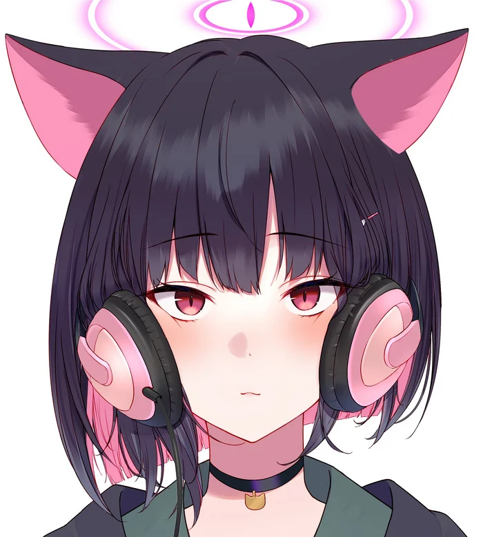 Вечная проблема кошкодевочек - Аниме, Anime Art, Blue archive, Kyouyama Kazusa, Animal Ears, Неко, Наушники, Чокер