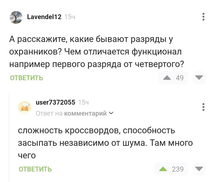 Высокий разряд - Скриншот, Комментарии на Пикабу, Охранник, Разряд, Сканворд, Сложность, Работа