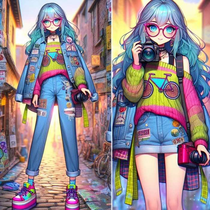 Anime hipster) - My, Anime, Neural network art, Girls, Artificial Intelligence, beauty, Hipster, Not a hipster, Colorful hair, Phone wallpaper