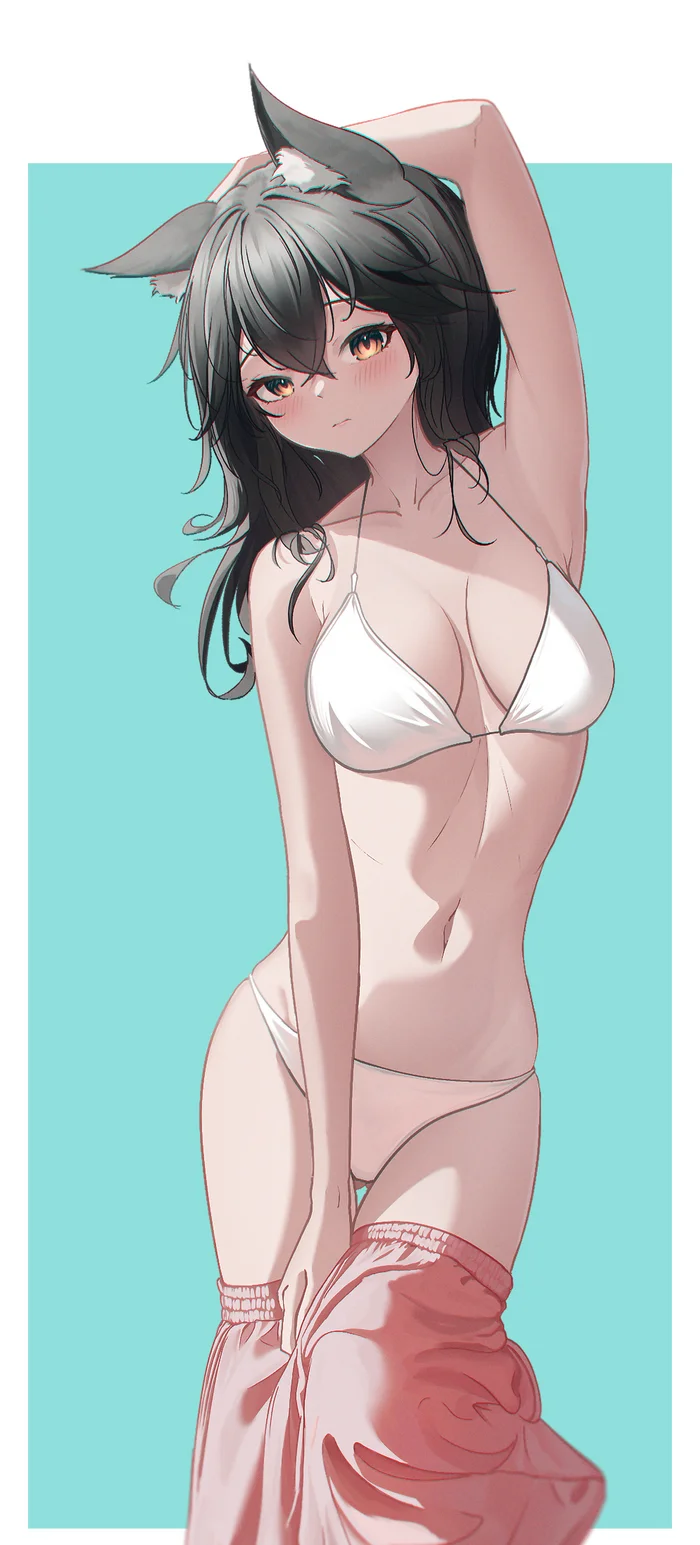 Texas - Anime art, Anime, Arknights, Texas (Arknights), Animal ears, Swimsuit, Longpost