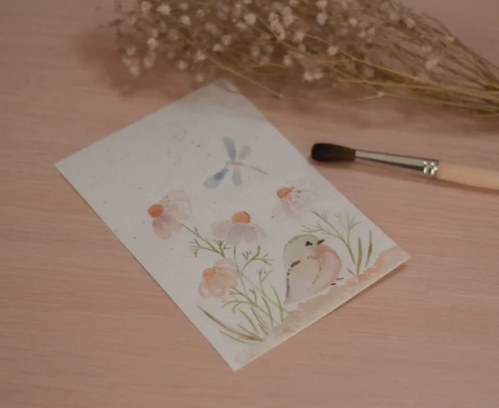 Simple watercolor with floral motifs - My, Watercolor, Sketchbook, Traditional art, Drawing, Postcard, Longpost