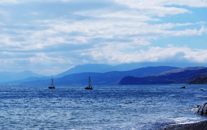 Two sails - My, The photo, Landscape, Sea, Summer, Clouds, Sailboat