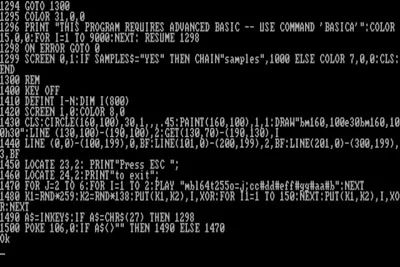 Звичайний текстовий режим CGA 80x25: приклад програми на стандартному бейсику - рядки майже злипаються, читати текст дуже незручно