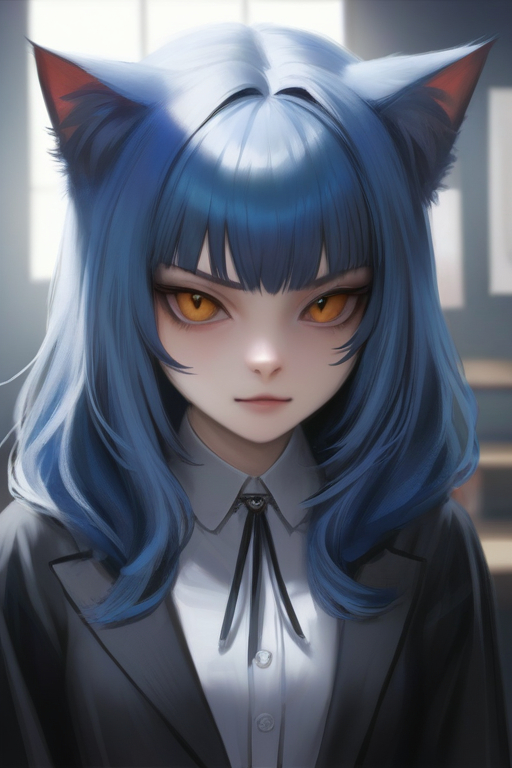 Part 1 Neko eyes - Art, Anime art, Artificial Intelligence, Neko, Eyes, Nya, Small cats, Images, Dark fantasy, Horror, Blue hair, Longpost, My