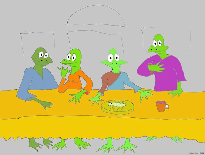 Secret gill (fragment) - My, Wednesday, Frogs, Toad, It Is Wednesday My Dudes, The last supper, Drawing