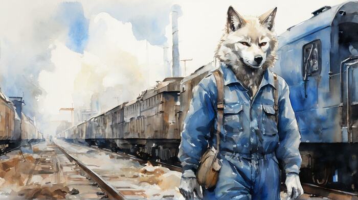 Furry art by Wolfmks #32 - My, Furry, Art, Art, Furry art, Neural network art, Wolf, Furry wolf, Longpost, Factory, Watercolor, Expressionism, Oil painting