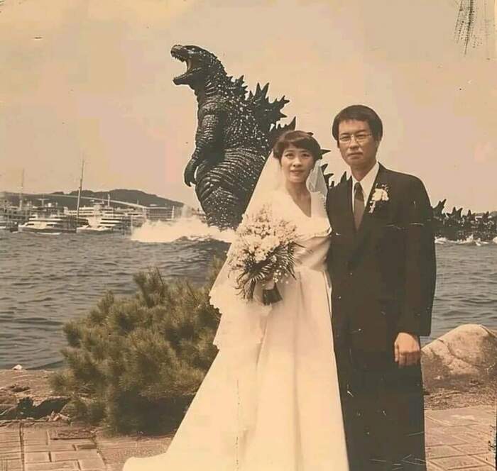 Japanese newlyweds - Old photo, Godzilla, Wedding photography, Newlyweds