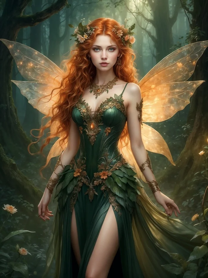 Forest fairy - Арты нейросетей, Иллюстрации, Арт, Lady, Лес, Фея, Обои на телефон, 2D, Длиннопост, Девушки