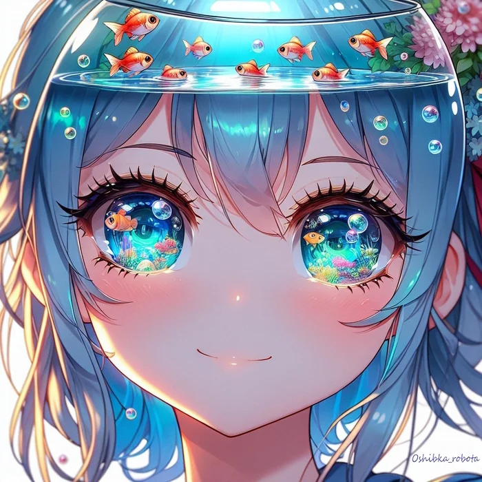 Aaand...what's in my head?) - My, Anime, Neural network art, Girls, Artificial Intelligence, beauty, Dreamer, Aquarium, Colorful hair