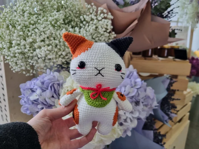 Lucky cat - My, Crochet, Hook, Amigurumi, Knitting, With your own hands, Needlework, Needlework without process, Creation, Soft toy, Toys, Presents, Author's toy, cat, Luck, Longpost