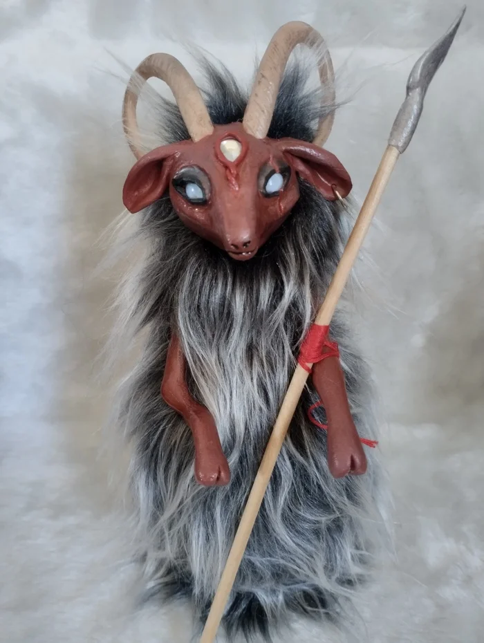 Goat warrior - My, Needlework without process, Polymer clay, Warrior, Goat, Author's toy, Longpost