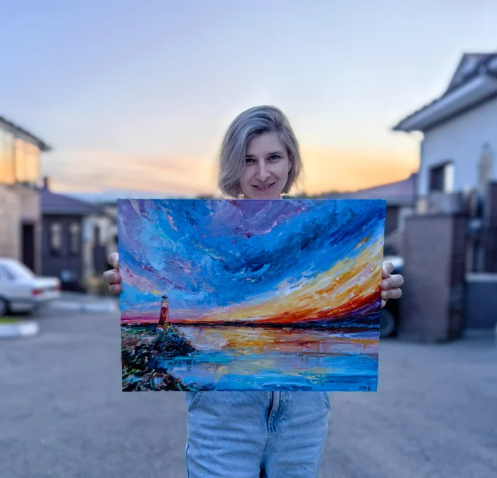 Bright sunrises and sunsets - My, Sunset, Girls, dawn, Painting, Oil painting, Paints