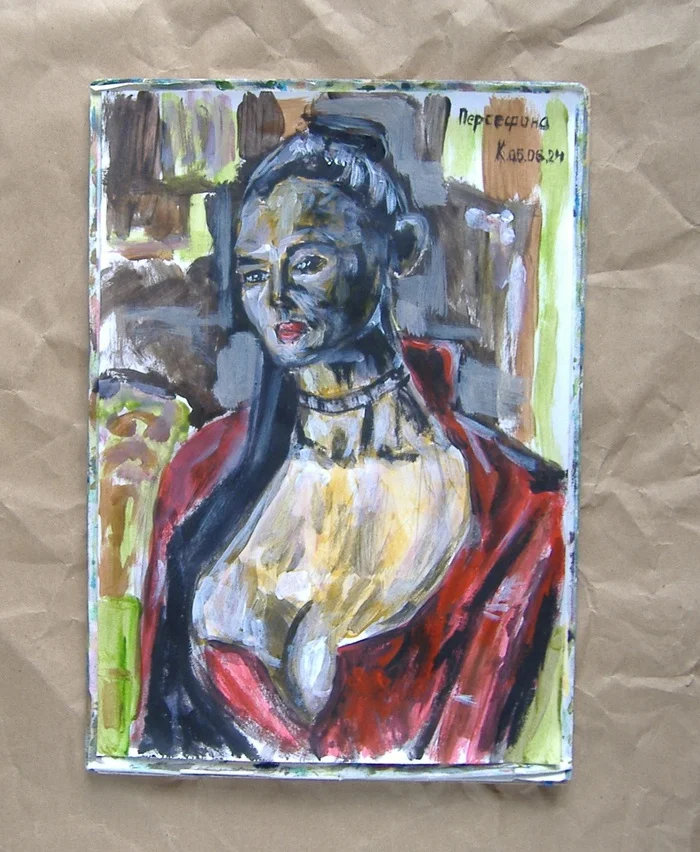 Persephone, acrylic A4 - My, Drawing, Beginner artist, Painting, Acrylic