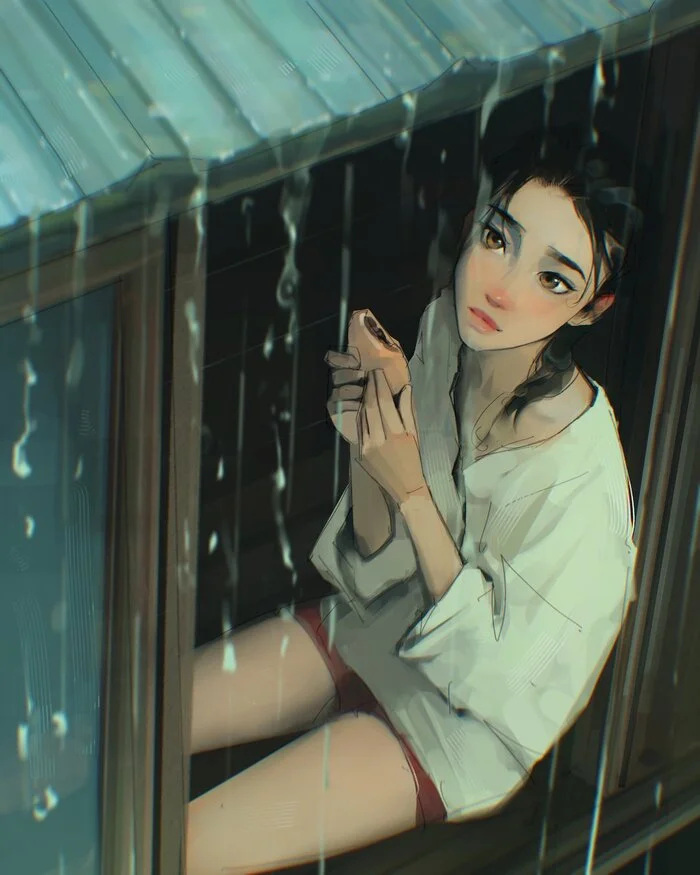 Spring rain - Drawing, Spring, Pies, Girls, Rain, Sam yang, Art