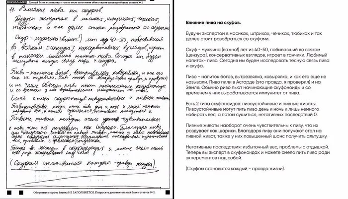 An essay by an unknown student from the Unified State Exam 2024 on the topic “The influence of beer on skufs” was discovered online. - Skufs, Altushki, Unified State Exam, Writing, Beer
