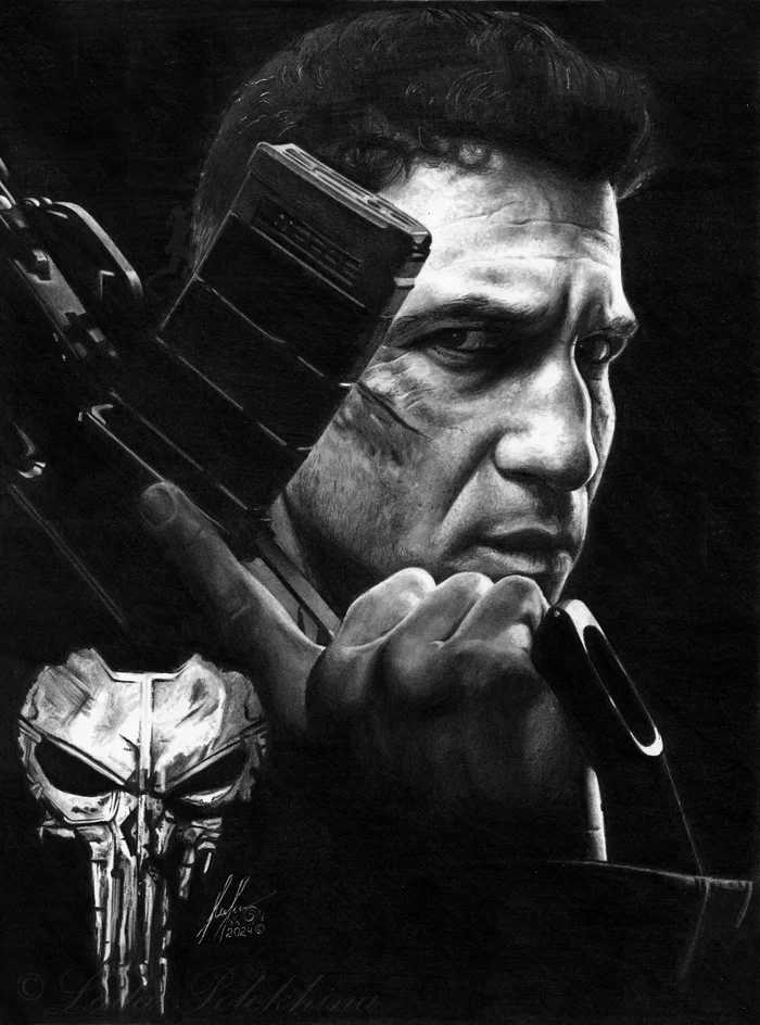 Drawing with simple pencils. Chastener - My, Traditional art, Pencil drawing, Portrait by photo, Portrait, Graphics, Celebrities, Actors and actresses, John Bernthal, The punisher, Marvel, Comics, Painting