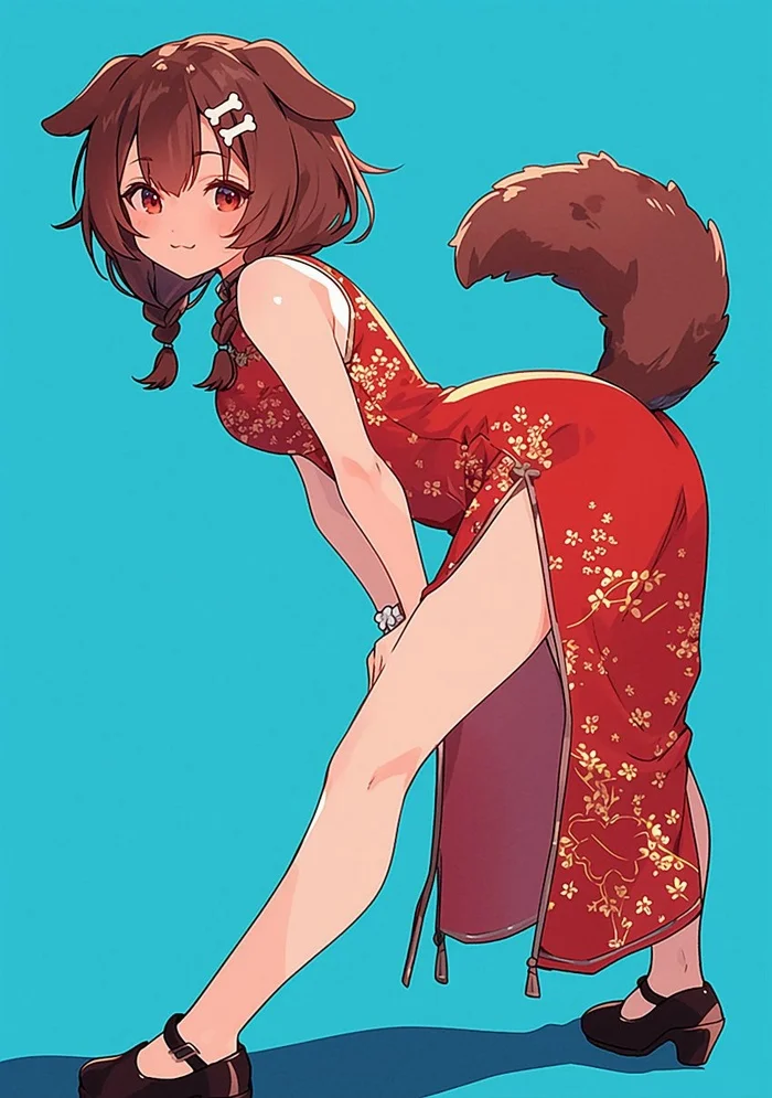 Korone - Anime, Anime art, Hololive, Inugami Korone, Virtual youtuber, Qipao