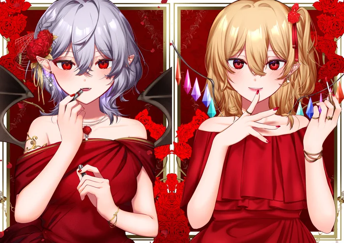 Scarlet Sisters - Touhou, Remilia scarlet, Flandre scarlet, Art, Anime art, Anime, Longpost