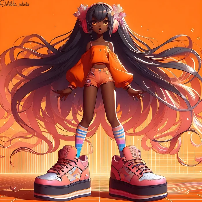 We combine - “incompatible colors”: Pink and orange - My, Anime, Neural network art, Girls, beauty, Artificial Intelligence, Sneakers, Paradox, Tolerance