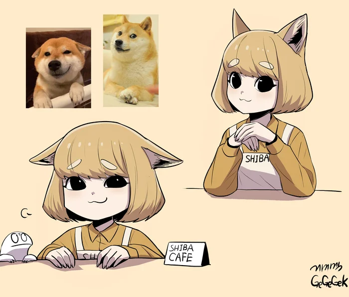 Continuation of the post “Humanization” - Art, Anime, Anime art, Humanization, Animal ears, Gegegekman, Shiba Inu, Dog, Reply to post