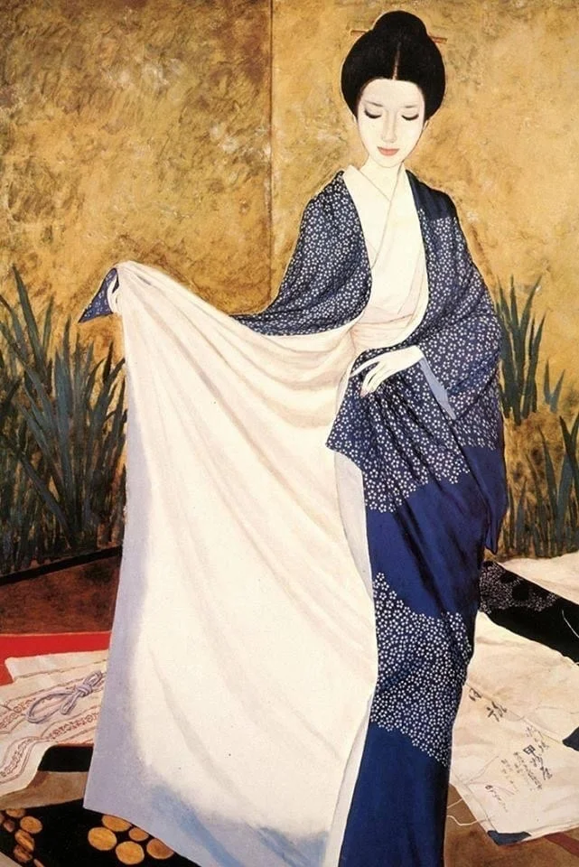 Woman in blue kimono - Art, Portrait, Kimono, Girls
