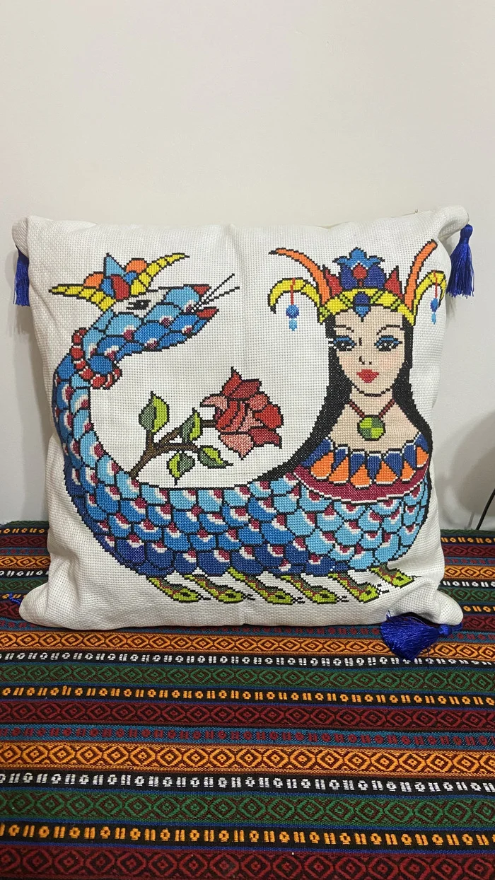 Pillow based on the legend - My, Sewing, Embroidery, Crafts, Friday tag is mine, Mythical creatures, Pillow, Cross-stitch, Video, Vertical video, Longpost