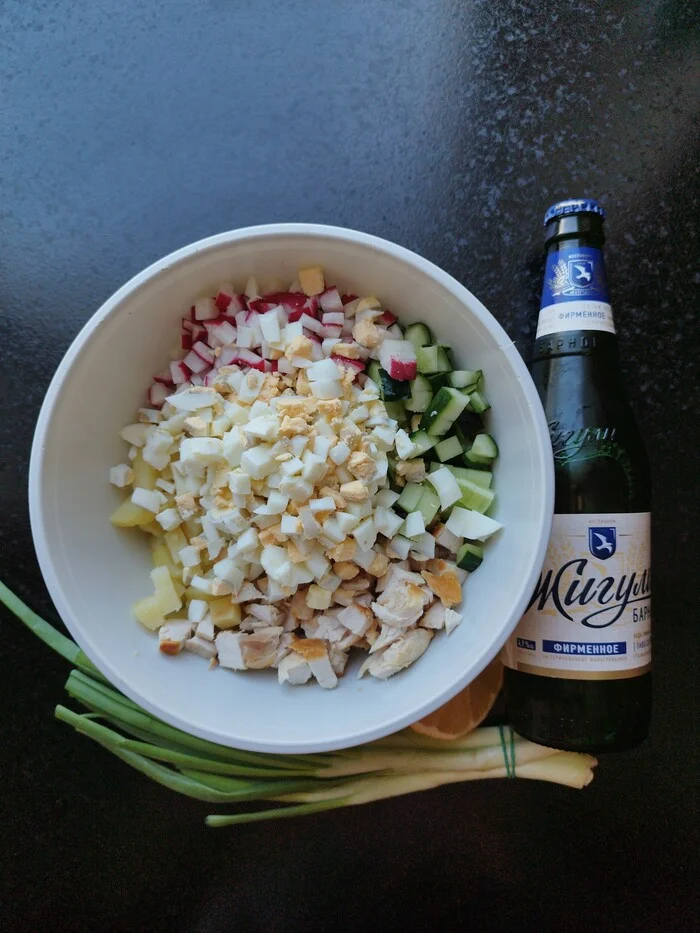 Okroshka on beer: both to eat and to swell) - My, Okroshka, Food, Dinner, Longpost, Beer