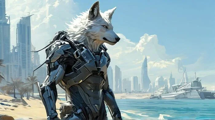 Фурри арт от Wolfmks #37 по мотивам Deus Ex Mankind Divided™ - Моё, Фурри, Арт, Искусство, Furry Art, Арты нейросетей, Волк, Furry wolf, Длиннопост, Киберпанк, Lineart, Серия Фурри арт от Wolfmks