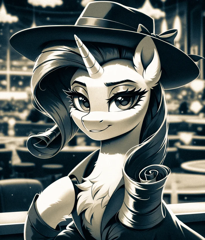 Detective Rarity - Моё, My Little Pony, Rarity, Detective Rarity, Арты нейросетей, Единорог, Пони