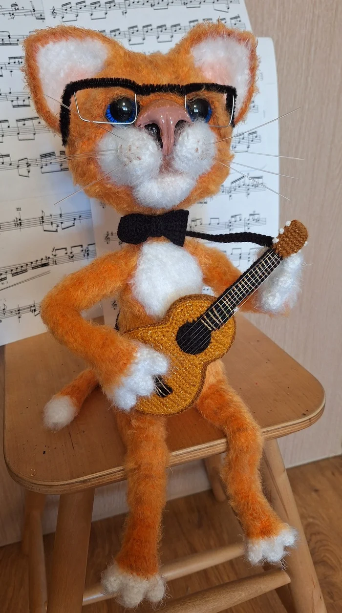 Music teacher - My, Crochet, Amigurumi, Portrait doll, cat, Guitar, Needlework without process, Longpost