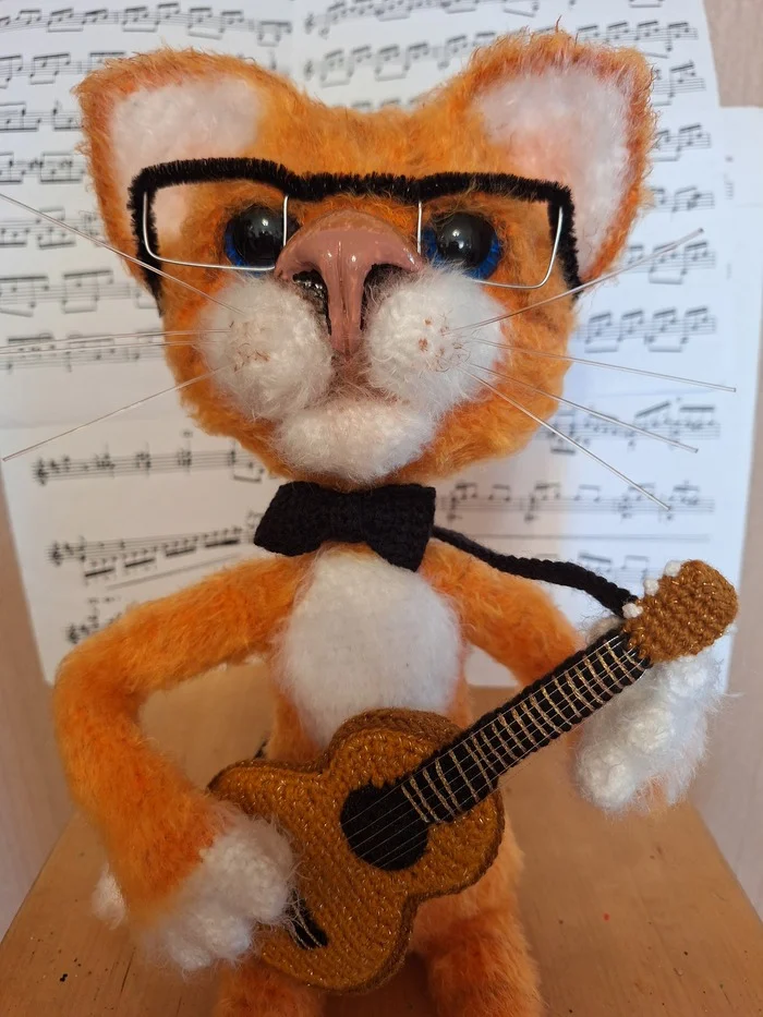 Music teacher - Longpost, Needlework without process, Guitar, cat, Portrait doll, Amigurumi, Crochet, My