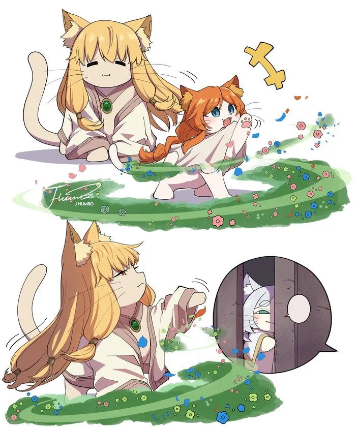 Continuation of the post “Kitties” - Art, Anime, Anime art, Sousou no Frieren, cat, J humbo, Twitter (link), Serie (Sousou no Frieren), Flamme (Sousou no Frieren), Frieren, Reply to post