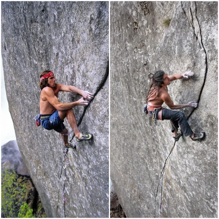 Father and son on a rock (1996 and 2017) - Rock climbing, Indians, Yosemite Park, Sport, Athletes, Telegram (link)