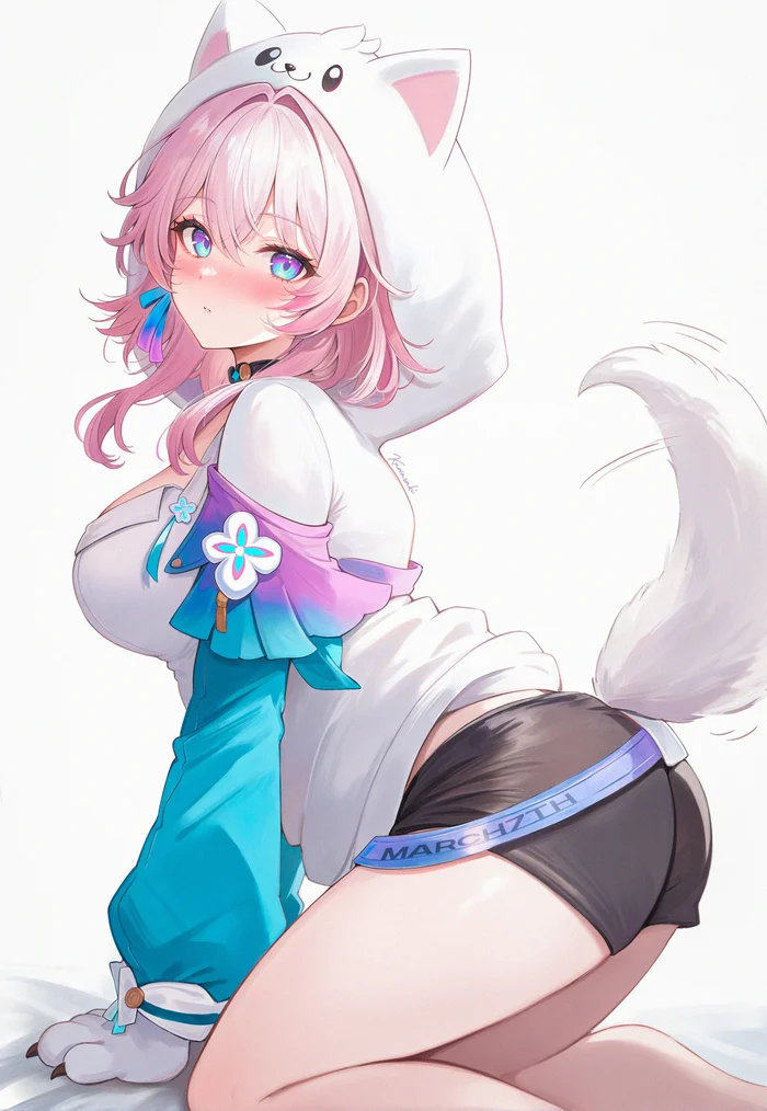 March 7th - Honkai: Star Rail, March 7th (Honkai: Star Rail), Art, Girls, Games, Anime art, Anime, Neural network art, Tail, Animal ears, Kawaii xgirl